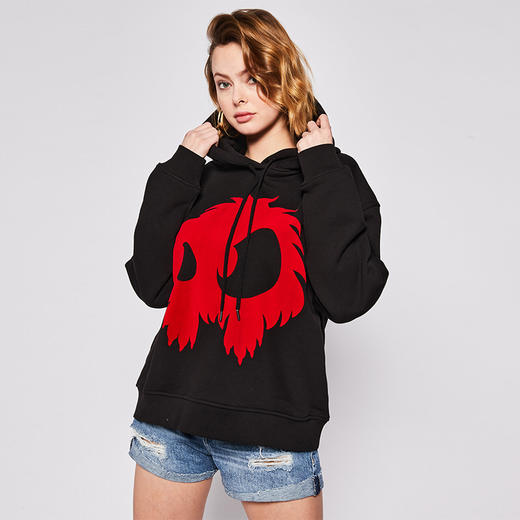 MCQ 麦昆 女士棉质小怪兽印花带帽长袖卫衣 黑色 577663 ROJ20 1091 商品图1