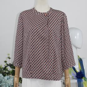 FOCALS女装秋季新款真丝七分袖圆领印花通勤T恤上衣FRG2N193PV