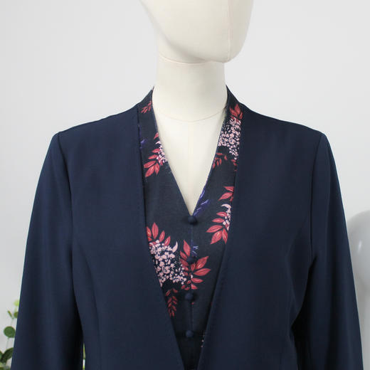 FOCALS福柯斯秋季针织印花假两件七分袖修身印花连衣裙F2YAX008BZ 商品图3