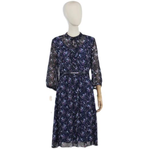 FOCALS福柯斯秋季七分袖碎花修身雪纺印花连衣裙FRGAX160BV 商品图4