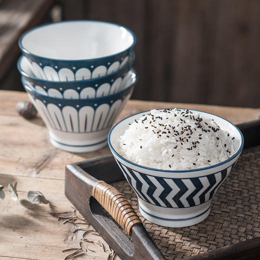 日式高脚碗5寸斗笠碗釉下彩陶瓷餐具可爱饭碗面碗防烫水果沙拉碗 商品图5