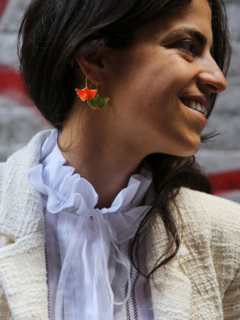 订购8周到｜Aurélie Bidermann-Leandra Medine 同款-Tangerine-银杏叶 耳环（绿色）［法国设计师］ 商品图2