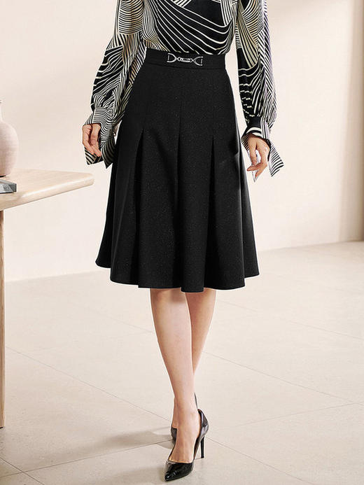 剩S 米思阳2024秋装新款知性优雅黑色A字裙高腰显瘦松紧腰半身裙0604 商品图1