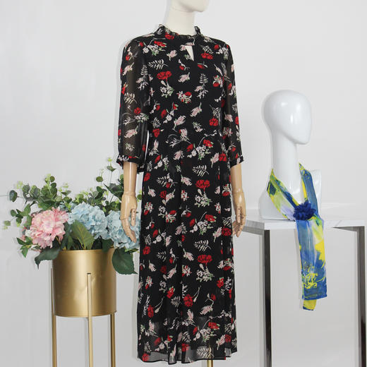 FOCALS福柯斯女装秋季收腰显瘦七分袖印花连衣裙F2Y2X135RV 商品图1