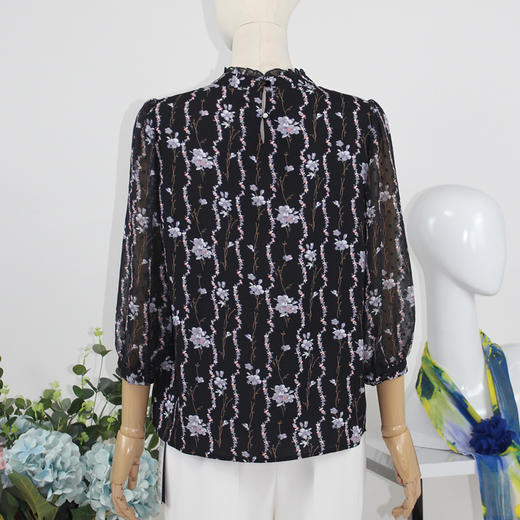 FOCALS福柯斯女装秋季新款圆领七分袖雪纺印花套头上衣FRGCN586PV 商品图2