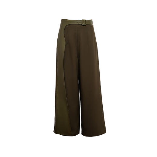 【苔藓】橄榄绿不规则曲线立裁拼皮高腰阔腿裤/000106 商品图4