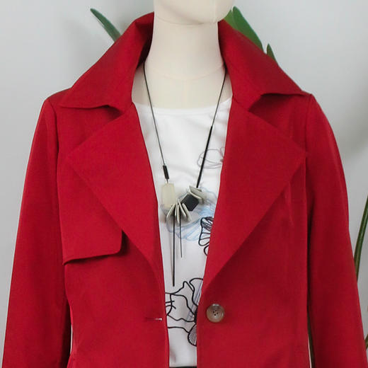 FOCALS福柯斯春秋新款长袖收腰单排扣中长款外套风衣FYJCF501R1 商品图3