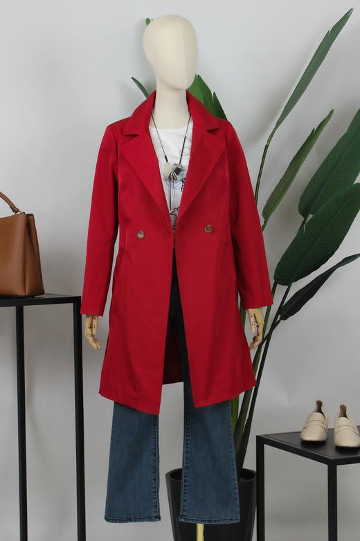 FOCALS福柯斯春秋新款长袖修身双排扣中长款外套风衣FYJCF502 商品图5