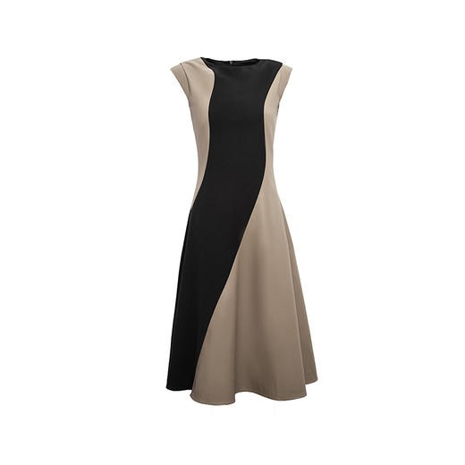 【夜空流砂】流畅曲线砂岩驼撞色拼皮收腰连衣裙/0000727A 商品图4