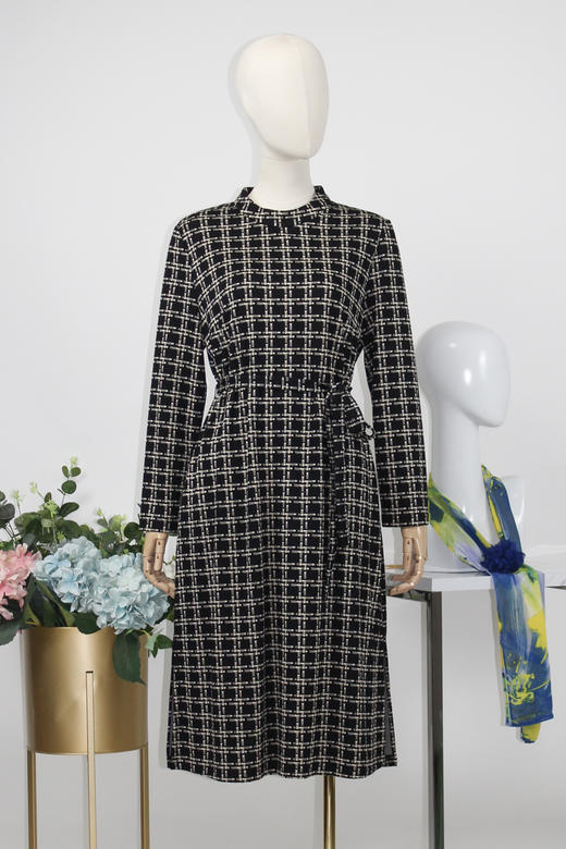 FOCALS福柯斯秋季圆领七分袖修身针织印花中长款连衣裙F2YCX503NM 商品图5