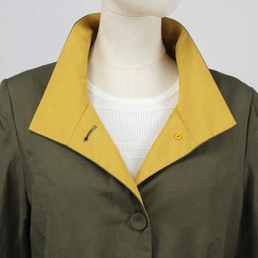 FOCALS福柯斯春秋新款休闲亚麻撞色拼接中长款外套风衣FYWAF086GY 商品图3