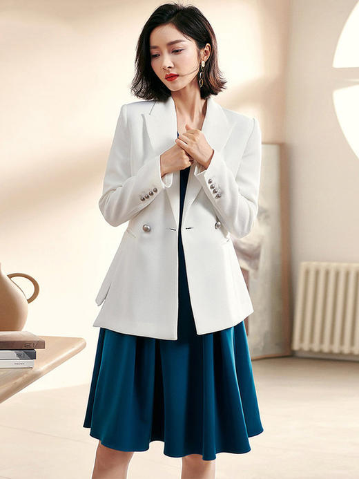 米思阳2022秋装新款时尚不对称设计感修身显瘦白色西装外套女0600 商品图1