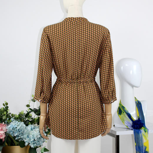 FOCALS福柯斯女装秋季新款圆领七分袖中长款印花衬衫FRGCN670YG 商品图2