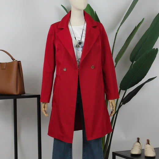 FOCALS福柯斯春秋新款长袖修身双排扣中长款外套风衣FYJCF502 商品图2