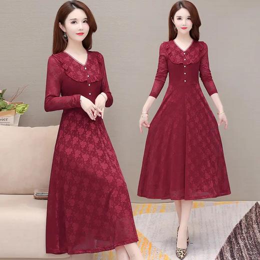 YWE-TYH21G058秋装新款气质优雅长袖暗花连衣裙 商品图1