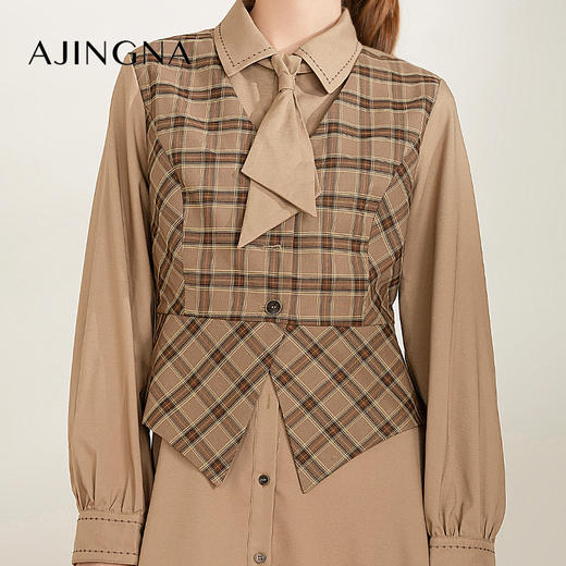 【特价不退换】阿菁娜复古摩登设计款格子拼接连衣裙F26Q212008 商品图3