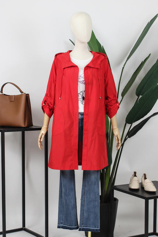 FOCALS福柯斯春秋新款宽松休闲连帽款中长款外套风衣FYJAF069JR 商品图5