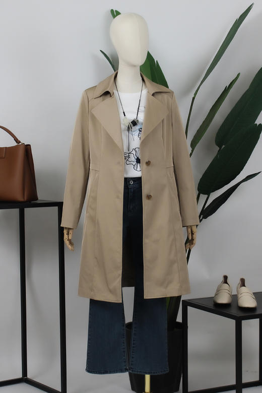 FOCALS福柯斯春秋新款宽松休闲单排扣收腰中长款风衣FYJCF638 商品图5