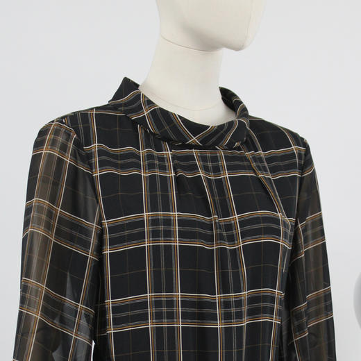 FOCALS福柯斯秋季休闲格纹印花七分袖印花圆领连衣裙FRGAX036NE 商品图3