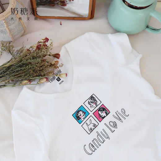 奶糖派大胸修身显瘦剪裁纯棉白色印花T恤 商品图0
