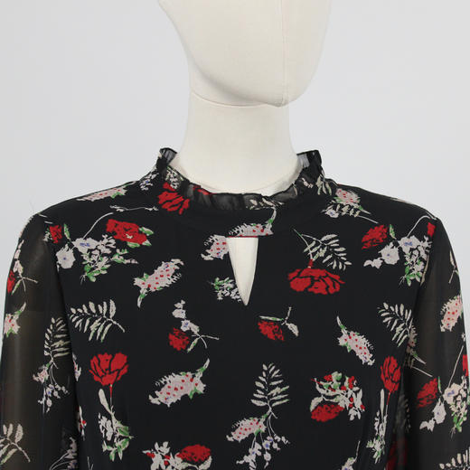 FOCALS福柯斯女装秋季收腰显瘦七分袖印花连衣裙F2Y2X135RV 商品图3