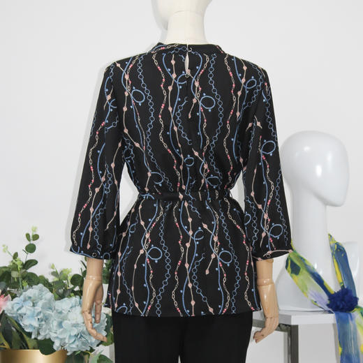 FOCALS女装秋季新款圆领七分袖中长款通勤印花上衣F2YCN662BV 商品图2