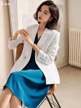米思阳2022秋装新款时尚不对称设计感修身显瘦白色西装外套女0600