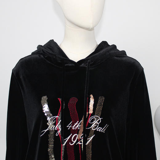 FOCALS福柯斯秋季新款运动风连帽绣花长袖针织上衣卫衣F2YCN508N1 商品图3