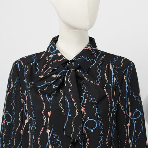 FOCALS福柯斯女装春秋新款自然收腰长袖印花衬衣衬衫F2YCS661BV 商品图3