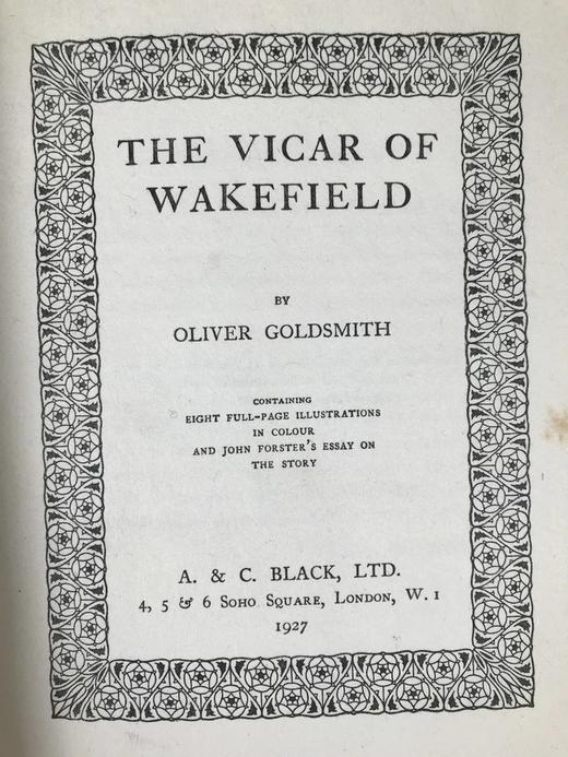1927年 戈德史密斯《威克菲尔德牧师》 8幅彩色插图 漆布精装大32开 商品图2