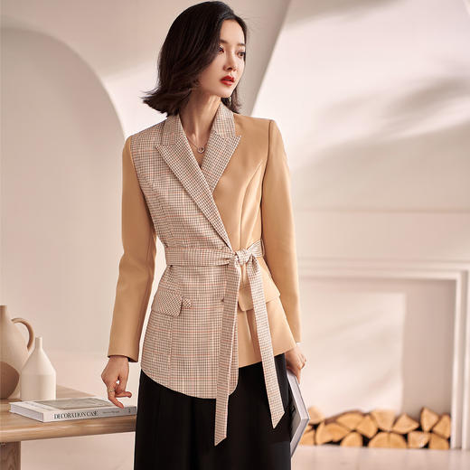 米思阳2026春季新品时尚拼接气质显瘦收腰女式小西服 商品图1