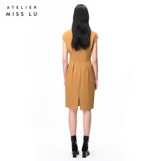 【日落金沙】轻褶设计暖沙黄高腰落肩茧形连衣裙/0000729A 商品图3