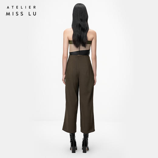 【黛博拉】橄榄绿不规则曲线撞色拼皮抹胸上衣/00200 商品图3