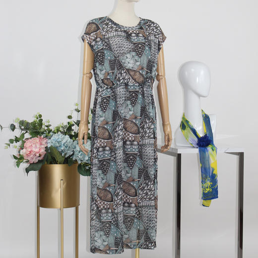 FOCALS福柯斯秋季雪纺印花宽松印花连衣裙FYJ2X168BV 商品图1