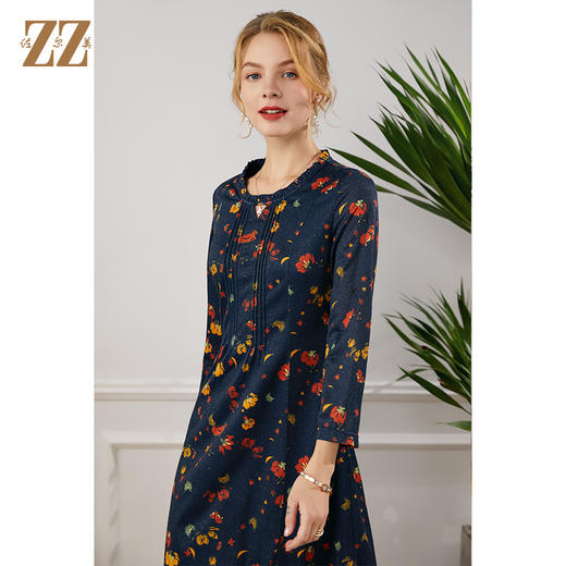 佐尔美2021年秋季新款 荷叶领气质百搭修身碎花连衣裙E13LL25 商品图2