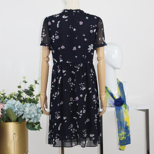 FOCALS福柯斯秋季桑蚕丝七分袖修身雪纺印花连衣裙FYJ2X123BZ 商品图2