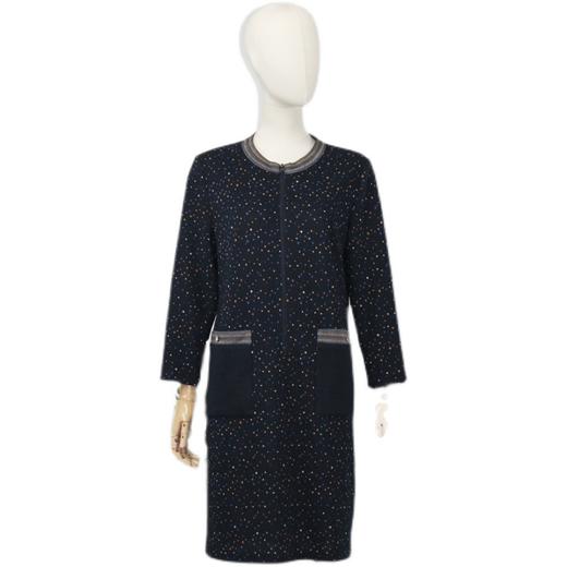 FOCALS福柯斯秋季提花针织拼接七分袖休闲圆领连衣裙F2YCX630BL 商品图4