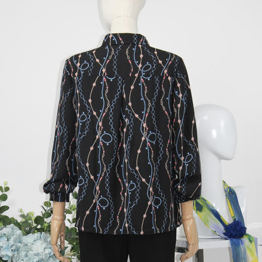 FOCALS福柯斯女装春秋新款自然收腰长袖印花衬衣衬衫F2YCS661BV 商品图2