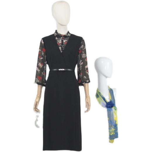 FOCALS福柯斯秋季假两件七分袖修身印花拼接连衣裙F2YAX123NV 商品图4