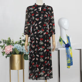 FOCALS福柯斯女装秋季收腰显瘦七分袖印花连衣裙F2Y2X135RV