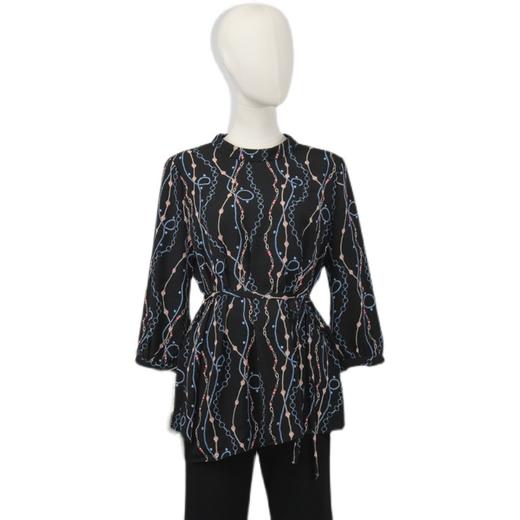 FOCALS女装秋季新款圆领七分袖中长款通勤印花上衣F2YCN662BV 商品图4