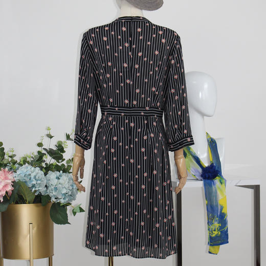 FOCALS福柯斯秋季清新条纹印花七分袖修身印花连衣裙FRGAX008NV 商品图2