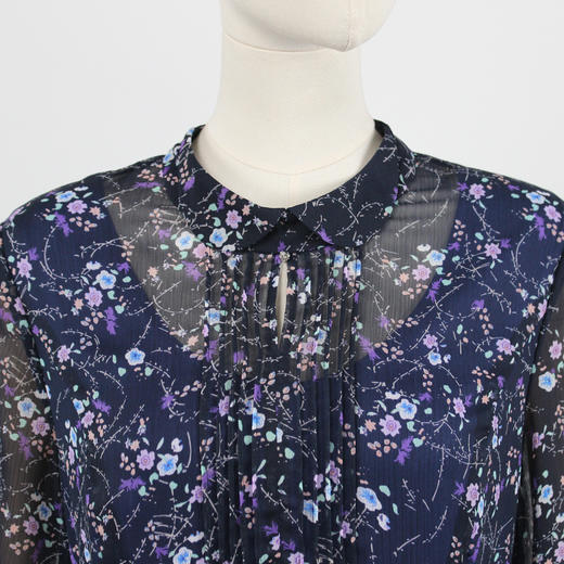 FOCALS福柯斯秋季七分袖碎花修身雪纺印花连衣裙FRGAX160BV 商品图3