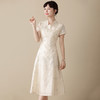 上海旗袍厂AYK-QF-201125杏底小提花立领旗袍早秋2021国风时尚改良短袖旗袍大摆a字连衣裙 商品缩略图0