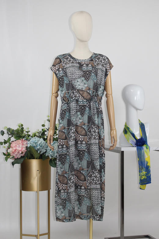 FOCALS福柯斯秋季雪纺印花宽松印花连衣裙FYJ2X168BV 商品图5