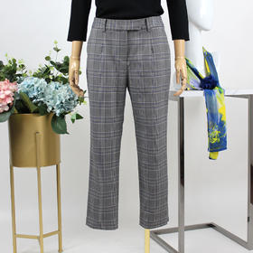 FOCALS福柯斯秋季新款通勤百搭格纹休闲直筒裤九分女裤RGCP536BE