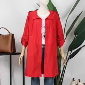 FOCALS福柯斯春秋新款宽松休闲连帽款中长款外套风衣FYJAF069JR