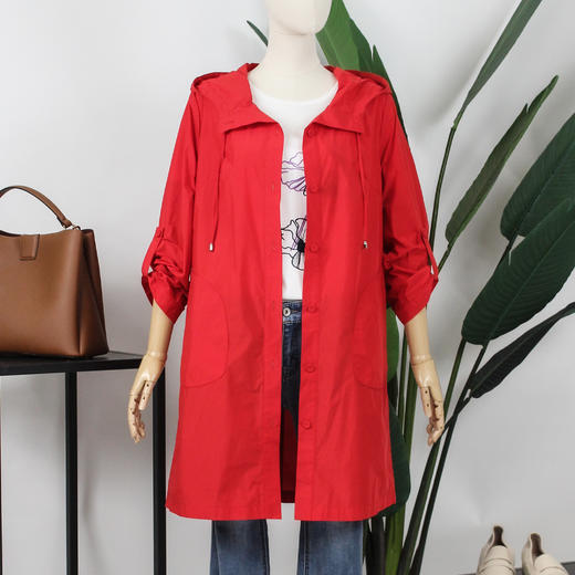 FOCALS福柯斯春秋新款宽松休闲连帽款中长款外套风衣FYJAF069JR 商品图0