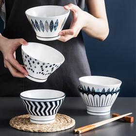 日式高脚碗5寸斗笠碗釉下彩陶瓷餐具可爱饭碗面碗防烫水果沙拉碗