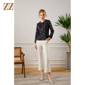 佐尔美2021年秋季新款 荷叶领金丝线气质长袖针织工艺衫E13CC24